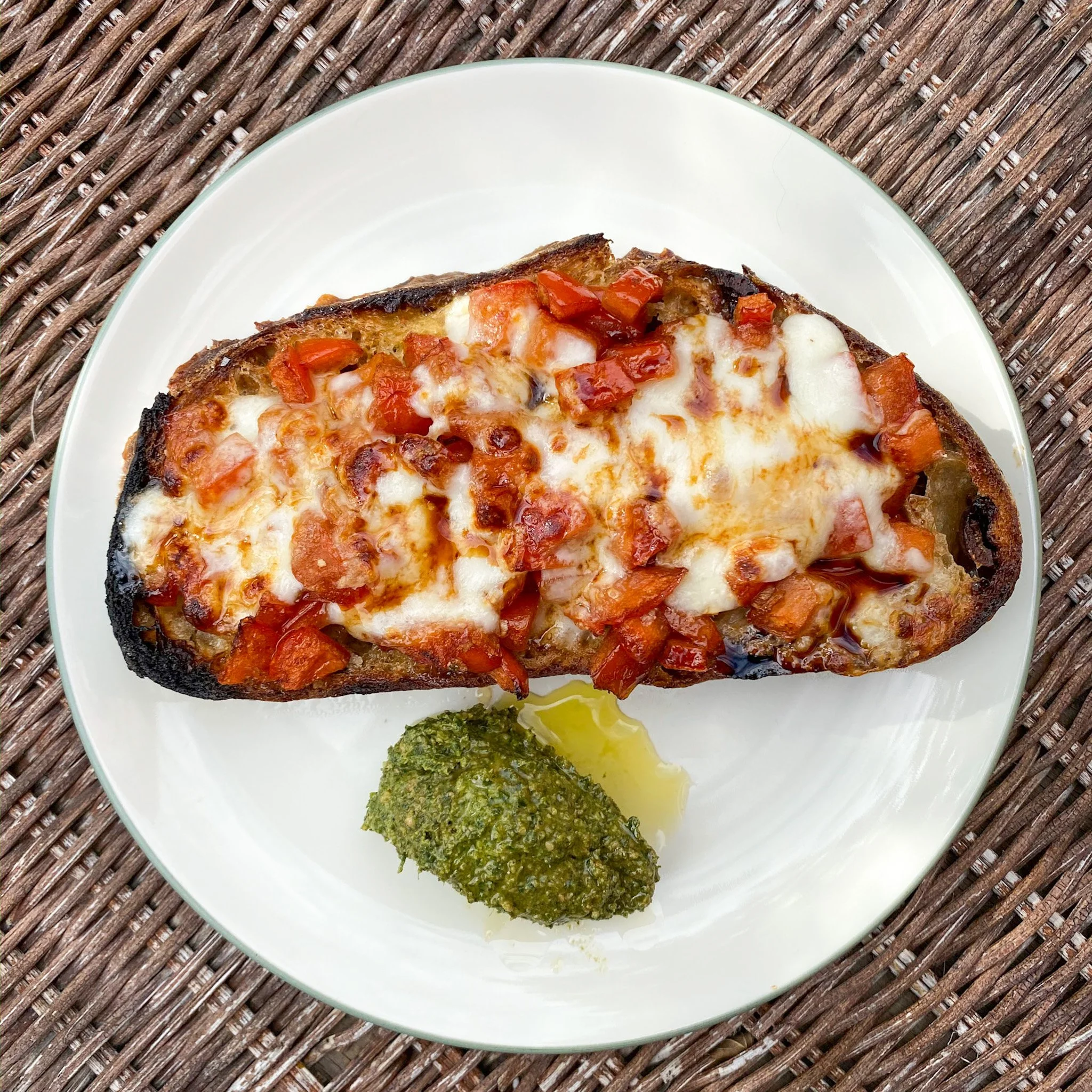 Bruschetta with Carrot-Top Pesto & Sauce Vierge